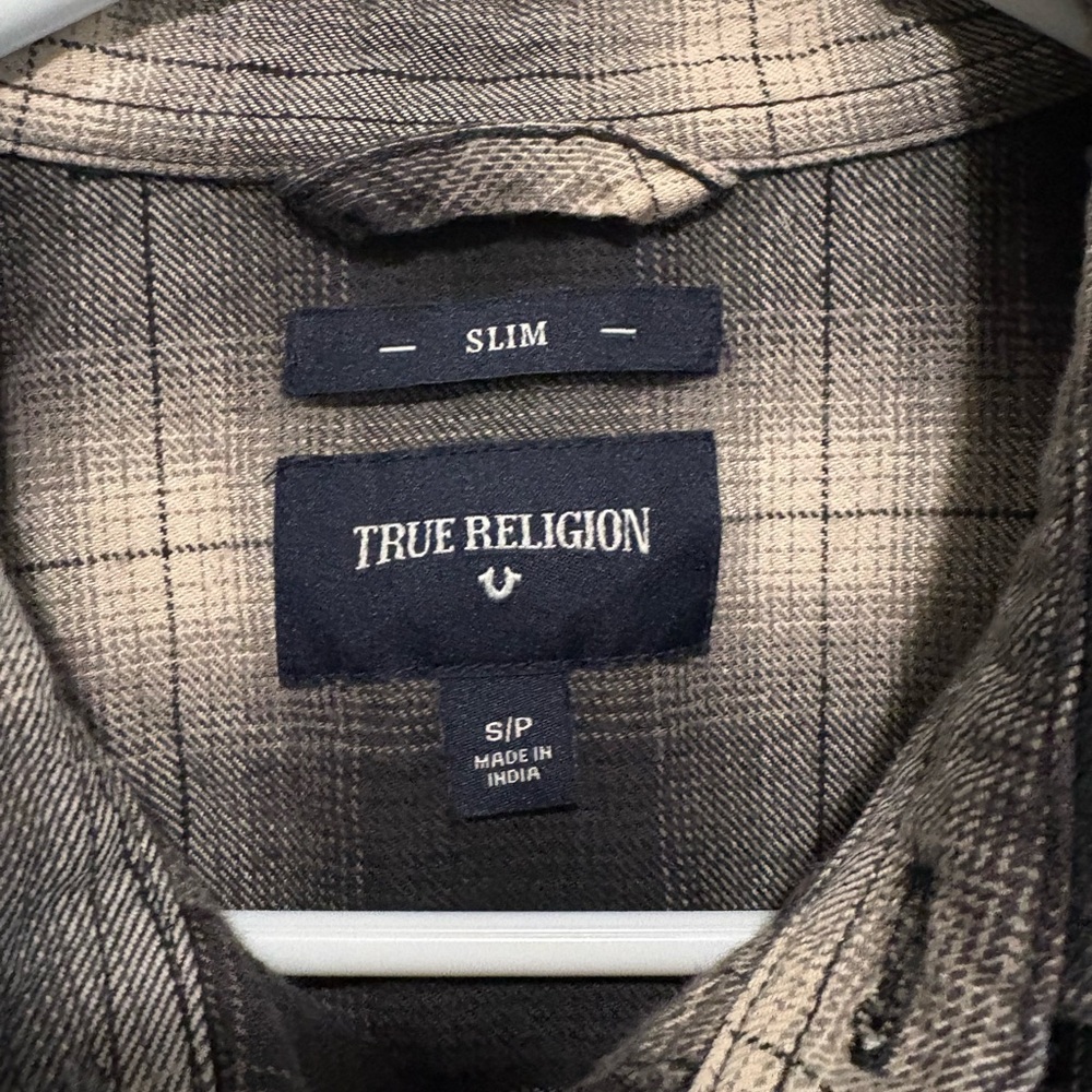 NWOT True Religion Black and Gray Plaid Button Down Shirt - Picture 3 of 3